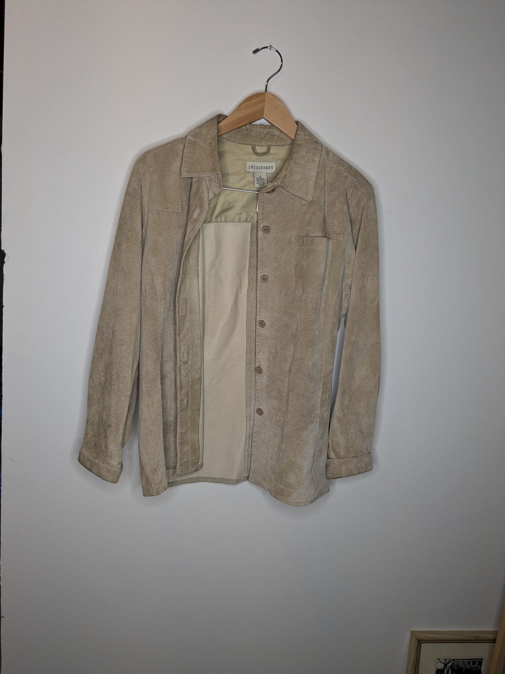 Vintage Suede Button-Up Jacket - Beige